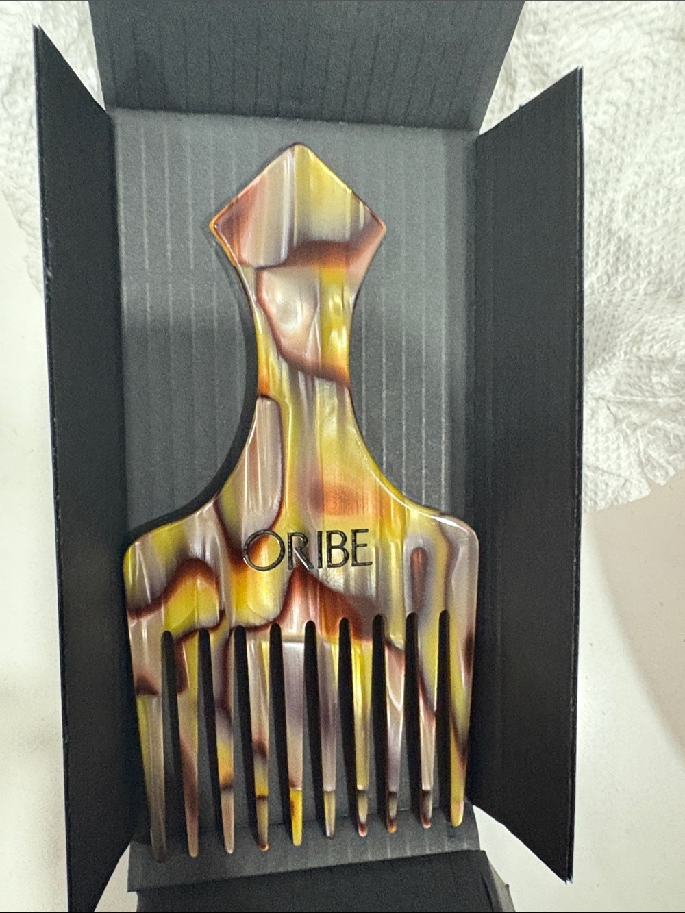 Oribe Italian Resin Dimond Hair Pick Comb - Brown and Gold